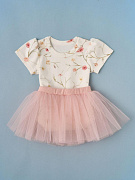Боди короткий рукав с юбочкой Little Star Цветочки на веточках 715116 (ЧЗ-мз) крем/пудра 68