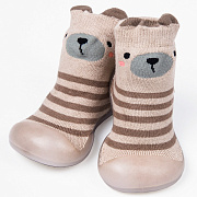Ботиночки-носочки детские Amarobaby First Step Bear, с дышащей подошвой бежевые 24