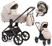 Детская коляска Peppy Monaco Thermo 3 в 1 с автокреслом Welldon Crown 2 Beige (молочный), рама серо-коричневая