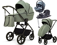 Детская коляска Rant Teo Soft 4 в 1 с автокреслом Aster Zero Graphite и базой Olive