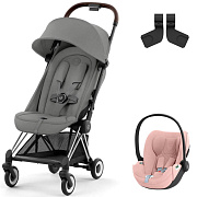 Коляска Cybex Coya Chrome Frame Cloud T i-Size Peach Pink Plus 2 в 1 Mirage Grey с дождевиком