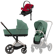 Коляска Cybex Priam IV Rosegold complete Aton B2 Dynamic Red Base One 4 в 1 Leaf Green