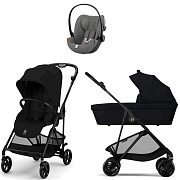 Коляска Cybex Melio Carbon Cloud G i-Size Lava Grey 3 в 1 Magic Black с дождевиками