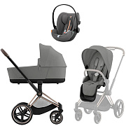Коляска Cybex Priam IV Rosegold complete и автокресло Cloud G i-Size Lava Grey Plus 3 в 1 Mirage Grey