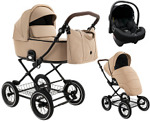 Детская коляска Roan Bass Next Classic Кожа d12 3 в 1 с автокреслом Elo Lux EduSky Black RCL302/1 Caramel