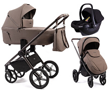Детская коляска Peppy Monaco Thermo 3 в 1 с автокреслом Rise Black Mocca (кофе), рама серо-коричневая