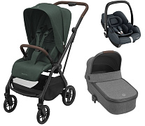 Детская коляска Maxi-Cosi Leona² Oria 3 в 1 с автокреслом CabrioFix Essential graphite 1204403110 Twillic Green/1507029110 Select Grey
