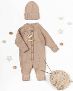 Комбинезон вязаный AmaroBaby Pure Love Tot демисезонный с шапочкой ЧЗ бежевый 86