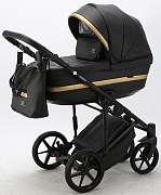 Детская коляска Adamex Rimini Deluxe 2 в 1 RI203 ЧЕРН.КОЖА+ЗОЛОТО.ОТДЕЛКА