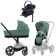 Коляска Cybex Priam IV Rosegold complete Aton B2 Bay Blue Base One 3 в 1 Leaf Green