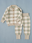 Костюм Little Star Клетка кофточка на пуговках и штанишки 80064 (ЧЗ-нк) серо-зеленый/бежевый/крем 62