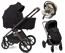Детская коляска Peppy Soho 3 в 1 с автокреслом Welldon Crown 2 Beige Black (черный) рама шоколад