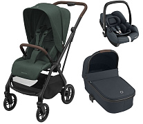 Детская коляска Maxi-Cosi Leona² Oria 3 в 1 с автокреслом CabrioFix Essential graphite 1204403110 Twillic Green/1507750111 Essential Graphite