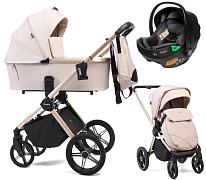 Детская коляска Peppy Monaco 3 в 1 с автокреслом First Beige (бежевый), рама беж, шлифованный алюминий