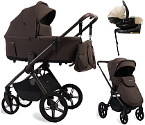 Детская коляска Peppy Soho 4 в 1 с автокреслом Jet Beige и базой Brown (коричневый), рама серо-бежевый