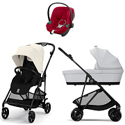 Коляска Cybex Melio Carbon Aton B2 i-Size Dynamic Red 3 в 1 Canvas White с дождевиком/Fog Grey