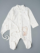 Комбинезон с чепчиком Little Star Мишка Малыш на бежевых звездах 31833 (ЧЗ-мз) крем 56