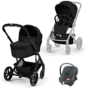 Коляска Cybex Balios S Lux Fold Cot BLK Aton B2 Steel Grey 3 в 1 Moon Black с дождевиками