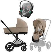 Коляска 3 в 1 Cybex Priam IV Matt Black complete и автокресло Aton S2 i-Size Lava Grey Cozy Beige