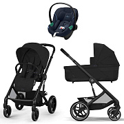 Коляска Cybex Balios S Lux BLK complete Aton S2 Ocean Blue 3 в 1 Moon Black с дождевиками