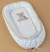Детская подушка-гнездышко Lappetti Мышки на облачке с матрасиком бежевый голубой