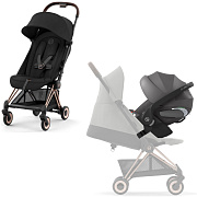 Коляска Cybex Coya Rosegold Frame Cloud T i-Size Mirage Grey Plus 2 в 1 Sepia Black с дождевиком и бампером