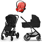 Коляска Cybex Balios S Lux BLK complete Aton S2 Hibiscus Red 3 в 1 Moon Black с дождевиками