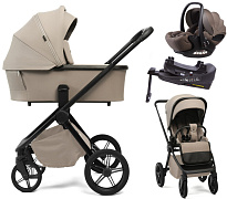 Детская коляска Peppy Monaco Plus 4 в 1 с автокреслом Verona Brown и базой Sandstone (песочный), рама черная