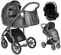 Детская коляска Roan Bass Next Кожа 3 в 1 с автокреслом Tutis Elo Lux Black RN083/1 Graphite Pearl