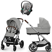 Коляска Cybex Balios S Lux SLV complete Aton S2 Lava Grey 3 в 1 Stone Grey с дождевиками