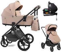 Детская коляска Peppy Soho 4 в 1 с автокреслом First и базой Rose (пыльная роза), рама серо-бежевый
