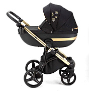 Детская коляска Adamex Cortina Special Edition 2 в 1 CT-400 кожа черная+черный+золото