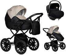 Детская коляска Indigo Mio Eco Plus 14 3 в 1 с автокреслом Avionaut Cosmo Black 04 черная кожа+св.бежевая кожа