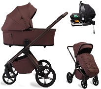 Детская коляска Peppy Monaco Plus 4 в 1 с автокреслом First Black и базой Burgundy (винный), рама коричневая