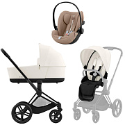 Коляска Cybex Priam IV Matt Black complete и автокресло Cloud G i-Size Almond Beige Plus 3 в 1 Off White