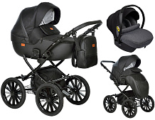 Детская коляска Indigo Porto Classic 14 3 в 1 с автокреслом Avionaut Cosmo Grey Po 08 черная кожа+черный узор
