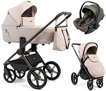 Детская коляска Peppy Monaco Thermo 3 в 1 с автокреслом Jet Brown Beige (молочный), рама серо-коричневая