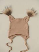 Шапочка-котелок Little Star Рысенок с завязками интерлок 8405 бежевый 38