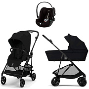 Коляска Cybex Melio Carbon Cloud G i-Size Moon Black Plus 3 в 1 Magic Black с дождевиками