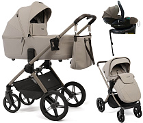 Детская коляска Peppy Monaco Thermo 4 в 1 с автокреслом Jet Brown и базой Latte (бежевый), рама бежевая