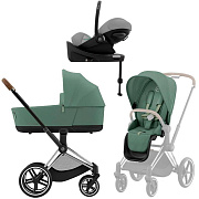 Коляска Cybex Priam IV Chrome Brown complete Cloud G Stone Grey Plus Base G 3 в 1 Leaf Green