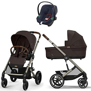 Коляска Cybex Balios S Lux TPE complete Aton B2 Bay Blue 3 в 1 Chocolate Brown с дождевиками