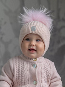 Шапочка НаследникЪ Выжанова с мех. помпоном на завязках НВ1031 розовый 38