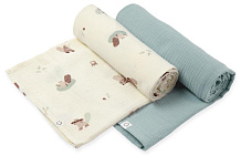 Пелёнки муслиновые Buba Kids, 2 шт, 75х115 см BKMUSSW36 Бобры на хуторе/полынь