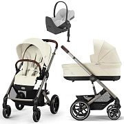 Коляска Cybex Balios S Lux TPE complete Cloud T Platinum White Plus Base T 4 в 1 Seashell Beige с дождевиками