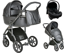 Детская коляска Roan Bass Next Кожа 3 в 1 с автокреслом Tutis Elo Lux EduSky Black RN083/1 Graphite Pearl