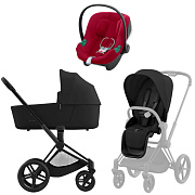 Коляска 3 в 1 Cybex Priam IV Matt Black complete и автокресло Aton B2 i-Size Dynamic Red Sepia Black