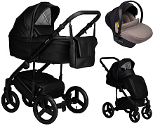 Детская коляска Indigo Lamar 3 в 1 с автокреслом Avionaut Cosmo Beige La08 черная кожа