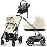 Коляска Cybex Balios S Lux TPE complete Aton S2 Lava Grey Base One 4 в 1 Seashell Beige с дождевиками