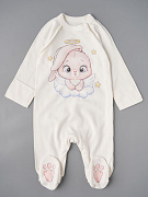 Комбинезон на кнопках интерлок Little Star зайка-ангел на облачке, крем 74